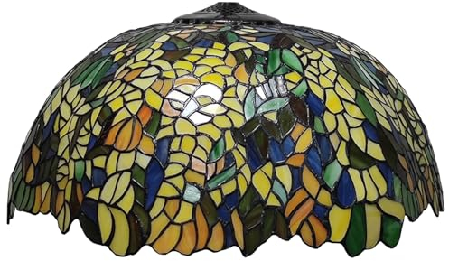 BOTOWI 20 Zoll Gelber Glyzinien-Lampenschirm nur Ersatz, Tiffany-Buntglaslampen-Schornstein, Vintage-handgefertigte Lichtabdeckung Zubehör für Tischlampe Pendelleuchte Stehlampe Halterung