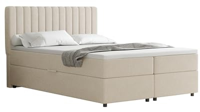 PANDA MÖBEL Everest Boxspringbett 140 x 200 cm Doppelbett mit hochwertiger Bonell-Matratze und Topper, Polsterbett mit Bettkasten, Schlafzimmer, Bequem, Modern, Stilvoll