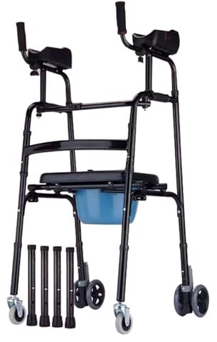 Gehgestell für Senioren, Gehbock für Senioren mit Rollen,Gehgestell mit Armlehnen-Stützpolster, faltbarer Standard-Gehhilfe, Reha-Hilfsgehhilfe,Gehwagen Faltbar und Leicht mit Sitz