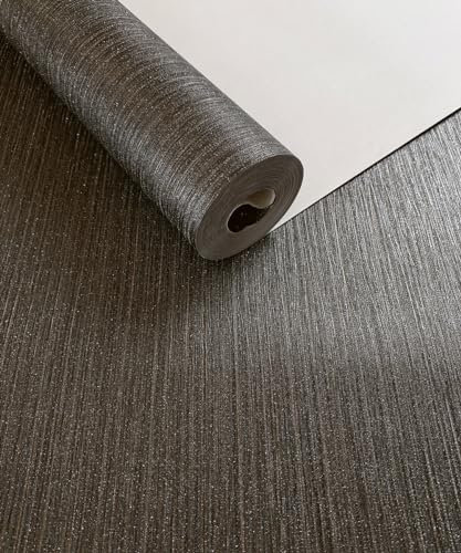 Kamildecor Metallic Dark Grey Brown Silver Grasscloth Textured Wallpaper 20.8x 393.0