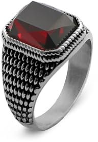 Edelstahl Ring Herren, Ringe Silber Vintage Rechteckiger Zirkonia Zircon Ring Ringe für Herren Männer Größe 57 (18.1)