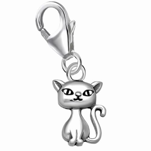 Goldene Hufeisen Katze Charm 925 Sterling Silber Karabiner Kater Anhänger