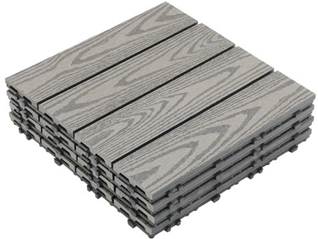 Suelos de madera y plástico, 22 unidades, azulejos de plástico de madera, azulejos para terrazas, balcones, piscinas, saunas, duchas, lavaderos, 30 x 30 cm (negro y gris)