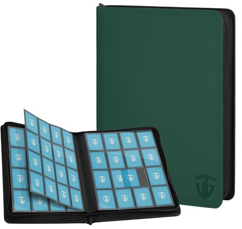 TCGUARD Album de Cartes à Collectionner à 16 Compartiments avec Fermeture Éclair pour Plus de 1000 Cartes, Grand Classeur, Poches de Chargement Latérales Sécurisées, Compatible avec MTG, Vert Foncé