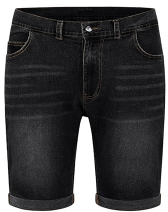 ZOXOZ Short Jean Homme Bermuda Homme Jean Stretch d'été Denim Coton en Jean à 5 Poches Noir XL