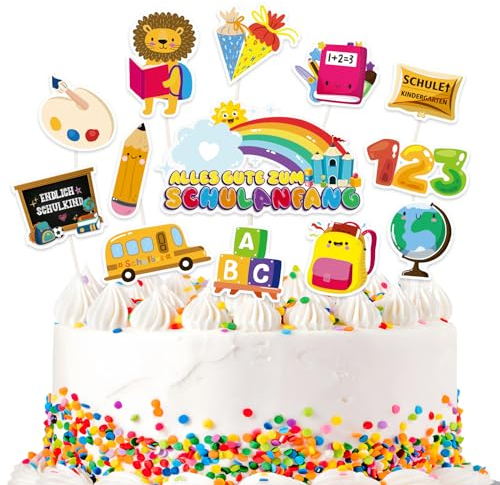 BETESSIN 25pcs Schulanfang Kuchen Topper Tortendeko Einschulung Cake Topper Schulkind Cupcake Topper Einschulung Deko 1. Schultag Kuchen Dekoration Schuleinführung Tortenstecker für Mädchen Junge