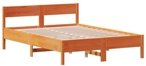 vidaXL Massivholzbett, Holzbett Bett mit Kopfteil, Bettgestell mit Lattenrost, Doppelbett Bettrahmen Schlafzimmerbett, Wachsbraun 140x200cm Massivholz Kiefer