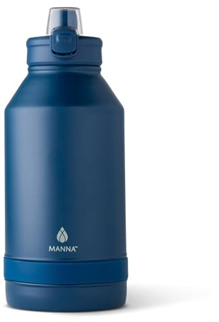 Manna Push Stainless Steel Bottle with Push-open Locking Lid and Sipping Spout - 64 Oz - Sapphire Powder Coat