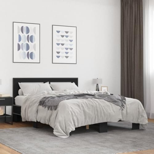 vidaXL Bettgestell, Bett mit Kopfteil für Schlafzimmer, Bettrahmen mit Lattenrost, Schlafzimmerbett Doppelbett, Schwarz 140x200cm Holzwerkstoff Metall