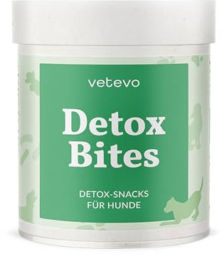 vetevo Detox Bites Leber-Entgiftung Snacks für Hunde mit Mariendistel Artischocke Löwenzahn, Reich an Antioxidantien wie Spirulina - 300g Dose