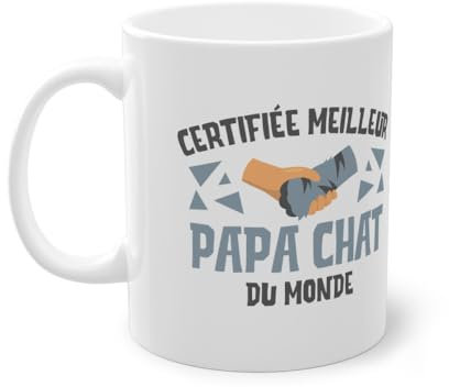 Mug Chat Certifiée meilleur papa chat du monde idée cadeau humour drôle amusant enfant/adulte