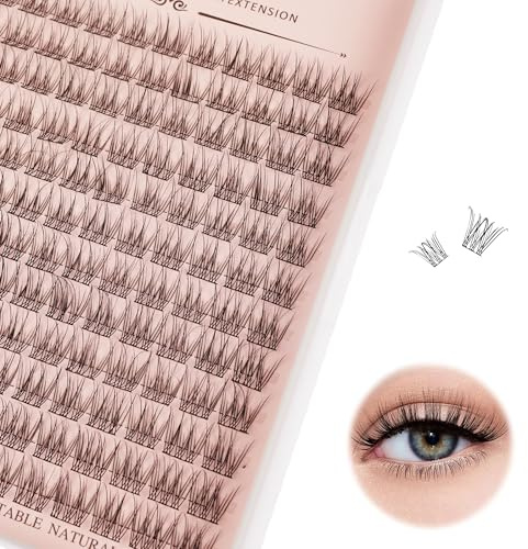 YOONOYA Wimpern Einzeln 144 Pcs 12mm C Curl Wispy Lashes Cluster Wimpern Extensions DIY Individuelle Wimpernverlängerung Thin Band Wimpernbüschel zu Hause (QF- 12mm)