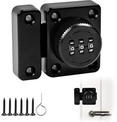 Loquet Porte Sans Clé Serrure a Code à 3 Chiffres Serrure Code avec Vis de Fixation de Sécurité Serrure Porte Coulissante pour Placard d'armoire, Noir
