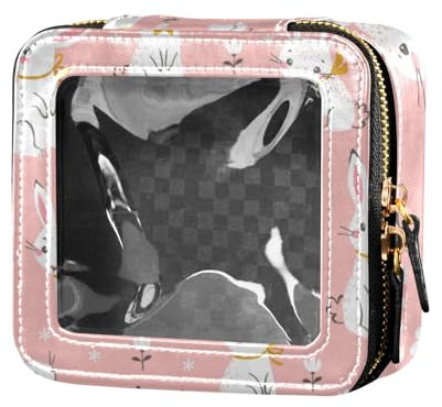 linqin Trousse de toilette transparente avec motif lapins blancs mignons et fermeture éclair pour femme, Lapins blancs mignons, 1 size