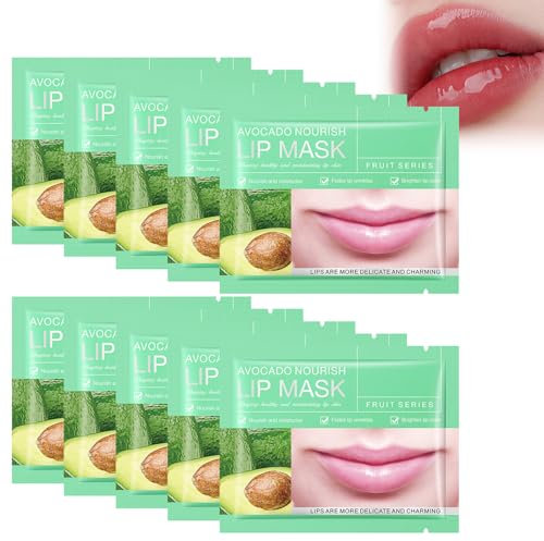 Tkekruh 10 Piezas Lip Mask, Almohadillas Labiales Hidratantes, Mascarilla Labial para el Cuidado de los Labios, Exfoliate, Condition, Soothe, Hydrate, Adecuada para Labios Secos y Agrietados