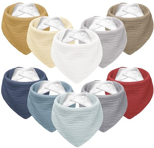 Susurration Lätzchen Baby Musselin für Junge und Mädchen,Halstuch Sabberlätzchen Baby Verstellbare 10 Stück(Graublau)