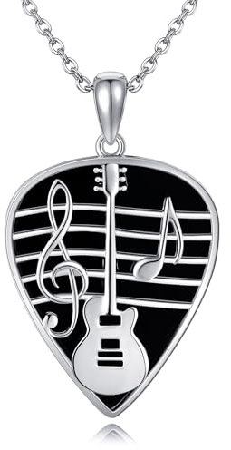 DAYLINLOVE Gitarre Pick Halskette 925 Sterling Silber Gitarre Musik Anhänger Musik Note Schmuck Geschenk Für Männer Frauen Gitarre Liebhaber