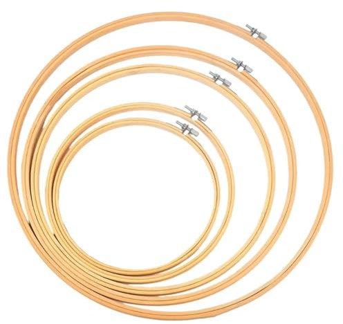 5 Stück Stickrahmen Holz Set - 13/15/20/23/26cm Embroidery Hoop, Verstellbarer Bambus Kreuzstich Rahmen Hoop, Stickrahmen für DIY, Kunsthandwerk, Stickerei
