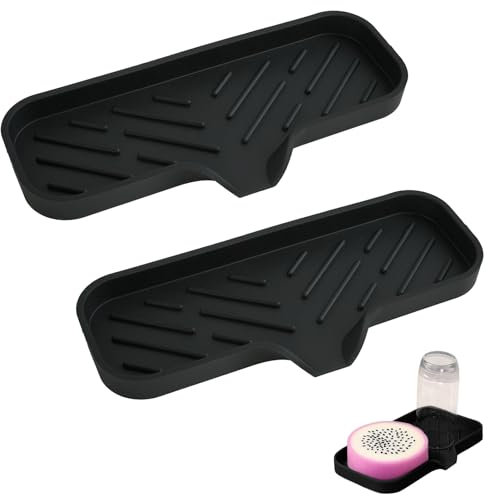Silicone Soap Dish, WATUNID 2Pcs Sponge Holder with Drainage, Self Draining Kitchen Sink Organizer, Kitchen Soap Tray, Bath Tray Caddy Soap Tray for hower, Bathroom, Kitchen, Countertop, Travel(Black)