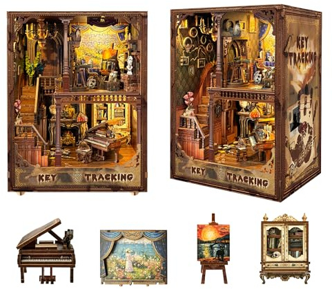 STRUCWOOD Book Nook Kit - DIY Puppenhaus 1:24 Holz Miniaturstudio mit Staubschutz Bücherregal Dekor 3D Puzzle Ecken für Erwachsene Geschenkschlüssel-Tracking (SQ-31)