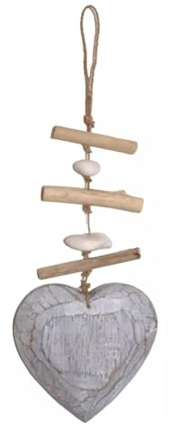 Deko Hänger Herz aus Holz Wanddeko Treibholz-Look Höhe 41cm Landhausstil Mobile Holzherz grau Wandhänger
