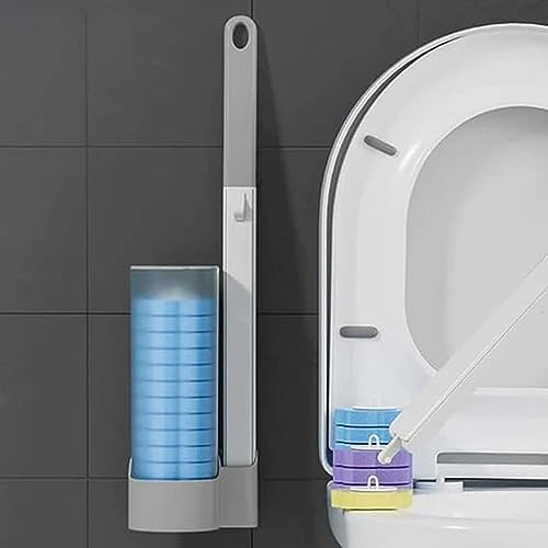 Disposable Toilet Cleaning System, Einweg Toilettenbürste, Klobürste mit 12 Stück Reiniger Nachfüllungen Schwamm, Einweg Toilettenbürste, WC Bürste Reinigungsmittel für Waschbecken Badewanne (Grau)