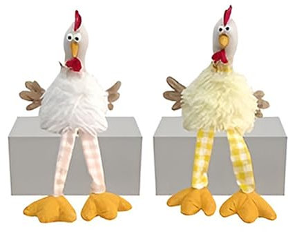 Gallina di Pasqua Seduta con Piedi penzolanti Bianca e Gialla H 38 cm Decorazioni pasquali addobbi arredo casa