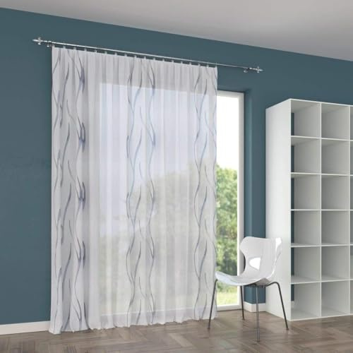 A-TEXTILE-24 Gardinen nach Maß Lagos, Vorhänge nach Maß, Vorhang nach Maß,Gardinen Maßanfertigung, Vorhang auf Maß, Faltenband, Universalband (Weiß, Blau, Gold)