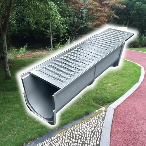 BomDog Griglia Di Scarico per Canale Di Scarico per Cortile, Pozzetto Di Raccolta con Griglia a Foro Rotondo, Kit Griglia Di Scarico per Esterni Rettangolare/100X31X30Cm(39 3/8X12 1/4X12In)