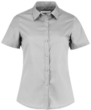 Ladies Short Sleeve Tailored Poplin Shirt Adults Work Wear Styled Business Soft Collar Buttumned Formal Smart Womens Blouse (L.Grey, 12)