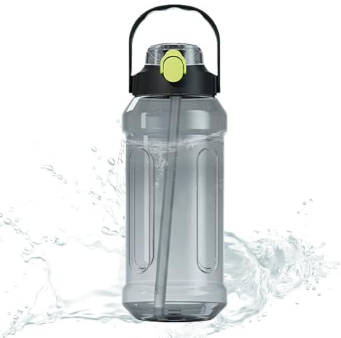 Bouteille d'eau sportive - bouteille d'eau anti-fuite, avec paille et support de portefeuille | Bouteille de boisson de remise en forme de motivation, bouteille de grande capacité adaptée aux hommes d