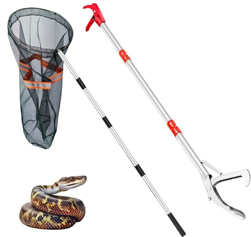 AQWXC Schlangen-Greifwerkzeug, 127,7 cm, zusammenklappbar, mit 183 cm abnehmbarem Edelstahl-Schlangenfangnetz für Korrosionsbeständigkeit, hohe Tragfähigkeit, leicht zu reinigen und zu pflegen