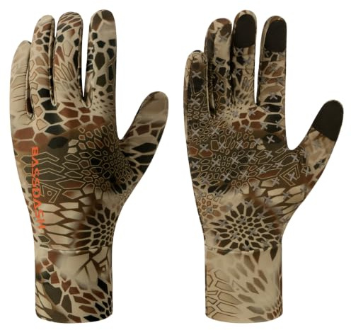 BASSDASH Herren Camo Jagdhandschuhe UPF 50+ Leichte Touchscreen-Handschuhe für warmes Wetter Angeln Wandern Outdoor-Aktivitäten