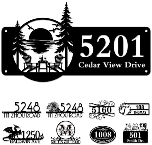 Numéros de porte de maison en métal personnalisés, plaque d'adresse de rue personnalisable, plaque de boîte aux lettres pour extérieur, jardin, pendaison de crémaillère, cadeau - Style 7