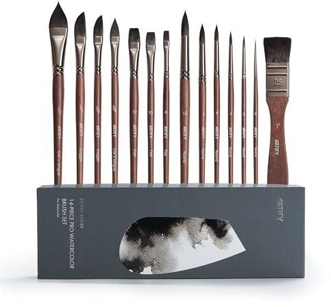 Artify Premium Aquarellpinsel Set - 14 Professionell Pinsel für Aquarell | Mischhaar - Synthetik und Natürlichem Eichhörnchenhaar, Hohe Wasseraufnahme, 5 Borstentypen