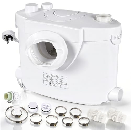 400W Macerator Pump, 145L/min, 4 Inlets & 1 Outlet Shower Waste Pump | Sewerage Pump for Toilet Sink Basin Shower Bathtub Kitchen, Automatic Waste Water Lift, Compact High Efficiency