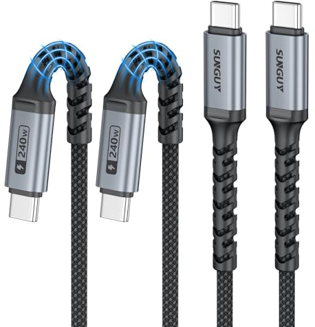 SUNGUY Câble USB C vers USB C 2m, [Lot de 2] Câble de charge rapide tressé USB-C vers USB-C 240 W, câble de charge Type-C pour i-Phone 17 16 15 Plus/Pro Max, Galaxy S25/S24/S23 et plus - Gris