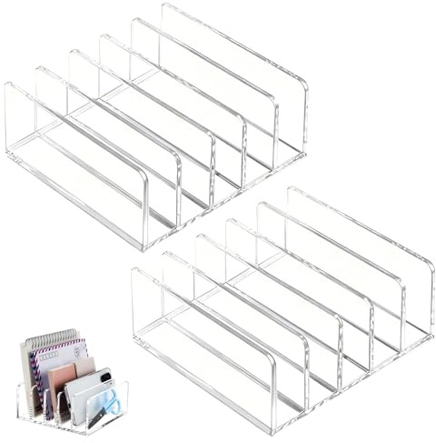 2 Pièces Porte-Lettres Acrylique à 5 Compartiments Organiseur Transparent | Porte Cartes Postales pour Lettres, Livres, Documents, Maquillage
