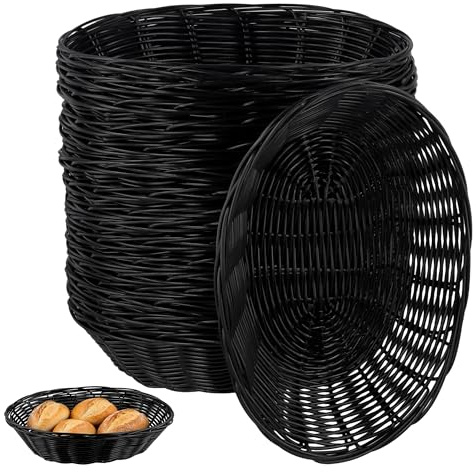 CHUENHEI 18 Stück Oval Brotkorb Kunststoff Schwarz, 23x15x6cm Geflochten Brotkörbchen Brötchenkorb und Obstkorb zur Aufbewahrung
