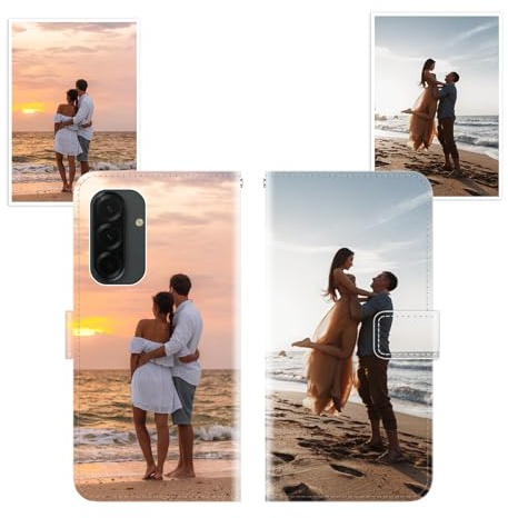 Sunrive Coque personnalisée Compatible avec Samsung Galaxy A57, Personnalisable avec Votre Propre Image,Photo,Texte,DIY Leather Housse Étui PU Cuir + Tour de Cou Telephone Universelle