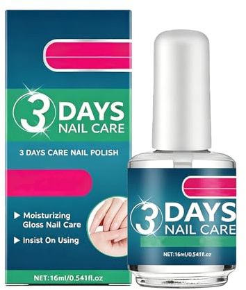 3 Days Nail Care Oil - Strong Nail Strengthener for Weak & Damaged Nails - Nail Care Oil with Keratin Amino Acid Formula - Daily Nourishing Nail Cuticle Oil, Clear Finish