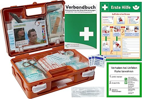 Erste-Hilfe-Koffer aktuelle DIN 13157 für Betriebe + Aushang/Aufkleber + Verbandbuch