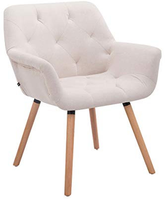 CLP Esszimmerstuhl Cassidy Mit Stoffbezug Und Sesselförmigem Gepolstertem Sitz I Retrostuhl Mit Armlehne Und 45 cm Sitzhöhe, Farbe:beige, Gestell Farbe:Natura (Eiche)