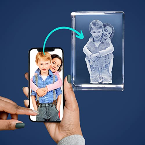 LOOXIS Personalisiertes 3D Laser-Foto vom eigenen Bild in Glas gelasert – Geschenk-Idee zu Weihnachten, Geburtstag, Hochzeitstag, Frauen und Männer – Quader, L Hochformat