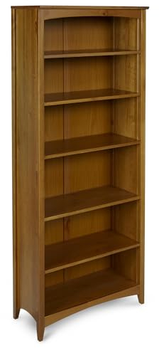 Camaflexi Shaker Style 6 Shelf Bookcase/Solid Wood / 72 inch Tall/Adjustable Shelving/Closed Back/Display Bookshelf for Living Room, Bedroom, Home and Office, Cherry