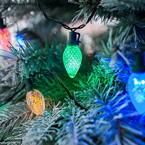 Lights4fun 60 Multi Coloured LED C7 Pinecone Retro Christmas Lights Christmas Tree Indoor String Lights with Lighting Effects 15m