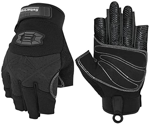 Seibertron Paume à Demi Doigts Rembourrée Respirante Corde d'escalade Gants d'escalade Unisexes pour Grimpeurs, Sauvetage, Aventure, Voile, Kayak, Aviron, Nautiques, Sports de Plein Air Black XL
