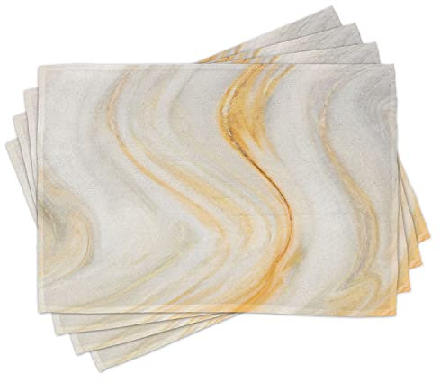 ABAKUHAUS Psychedelisch Platzmatten, Psychedelischer gewellter Brushstroke-Marmor mit undeutlichem Spritzen-Effekt-Kunst-Design, Waschbare Stoff Esszimmer Küche Tischdekorations, Blass Orange Grau