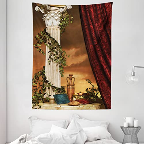 ABAKUHAUS gotisch Wandteppich, Griechischer Landschafts-Sonnenuntergang, Wohnzimmer Schlafzimmer Heim Seidiges Satin Wandteppich, 150 x 200 cm, Orange Rot