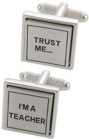 COLLAR AND CUFFS LONDON Manschettenknöpfe Herren Lehrer - Mit Box - Trust Me I'm a Teacher - Langlebiges Messing - Schule Universität Bildung - Silber Farbe - EIN Paar